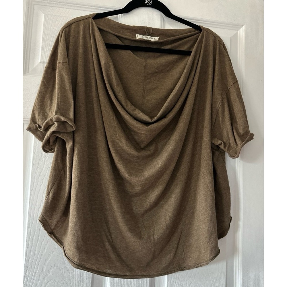 Free People We The Free Womens Shirt Brown Heathered Short Sleeve Drape Neck L